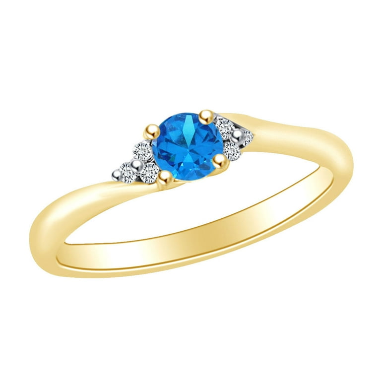 Round Simulated Blue Topaz White Natural Diamond Accent Bypass