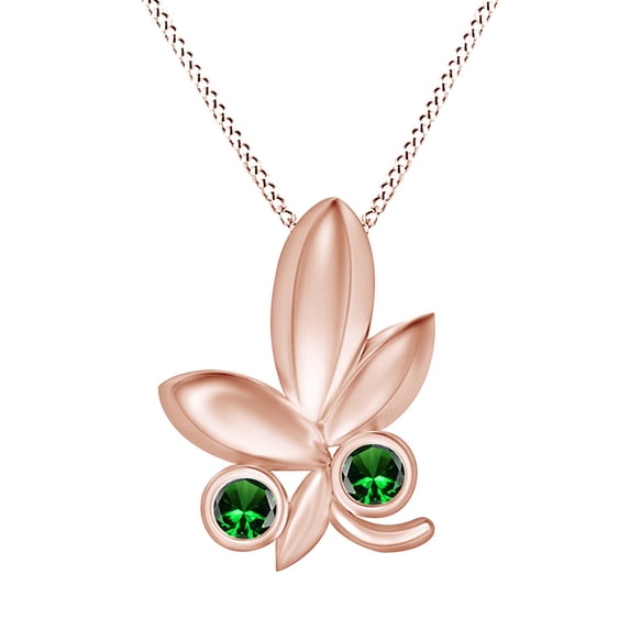 AFFY Round Simulated Emerald Bezel Set Lotus Bud Pendant Necklace 14k Rose Gold Over Sterling Silver With 18" Chain