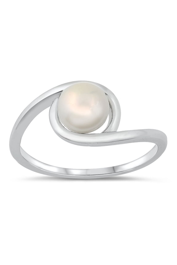 Round Simulated Pearl Twisted Center Ring Sterling Silver Size 8
