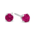 thumbnail image 1 of Round Simulated Rubellite Tourmaline CZ Sterling Silver Italian Crafted Stud Earrings + Polishing Cloth, 1 of 7