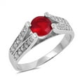 thumbnail image 1 of Round Simulated Ruby Tension Ring .925 Sterling Silver Band Red Cubic Zirconia Jewelry Female Size 8, 1 of 4