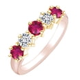 thumbnail image 1 of AFFY Round Simulated Ruby & White Natural Diamond Eternity Engagement Wedding Band Ring In 14k Solid Rose Gold Ring Size-7, 1 of 1