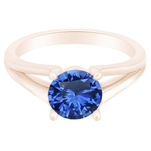 AFFY Round Simulated Sapphire Split Shank Solitaire Ring 1 Cttw 14k Rose Gold Over Sterling Silver-6.5