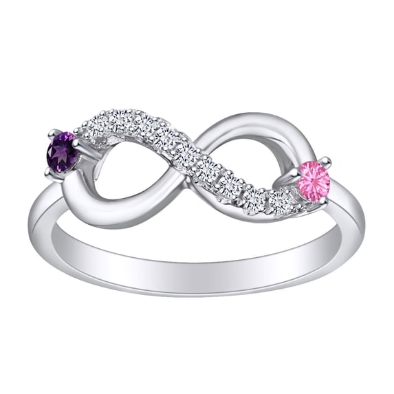 AFFY Round Simulated Tourmaline, Amethyst & White CZ Infinity Ring 14k White Gold Over Sterling Silver