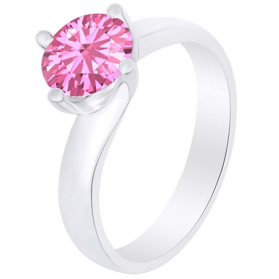 AFFY Round Simulated Tourmaline Solitaire Ring 1 Cttw 14k White Gold Over Sterling Silver-8