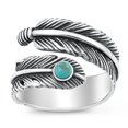 thumbnail image 1 of Round Simulated Turquoise Curvy Feather Ring Sterling Silver Size 6, 1 of 3