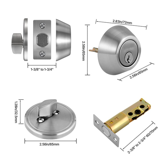 Round Single Cylinder Deadbolt Lock Keyed 1 Side Fits Standard Interior Exterior Doors Full Metal with 3 Keys for Front Entry Door Residential Security Satin Nickel