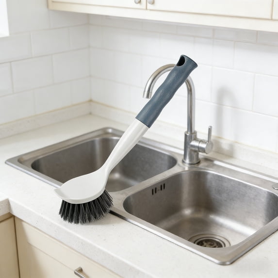 Round Sink Brush with Soft Black Handle, Durable Dish Washing Tool for Kitchen, Non Stick Oil Cleaning Brush for Pots Pans and Dishes, Easy Grip Household Dishwashing Accessory, 10.8*2.4in, C