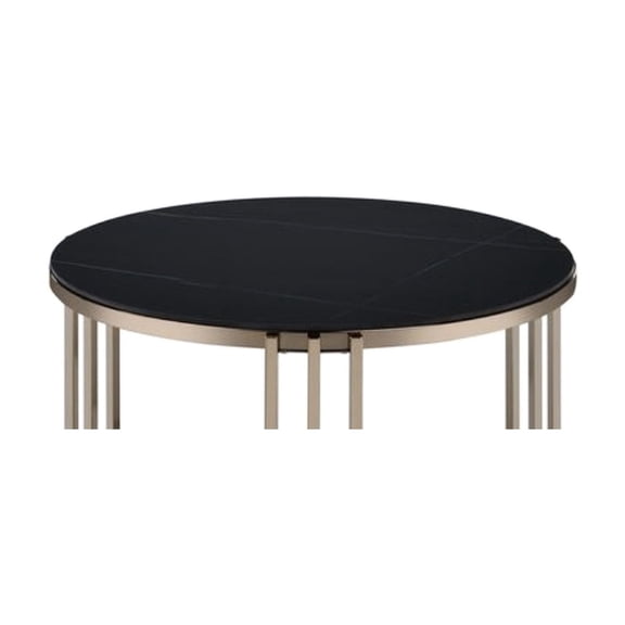 Round Sintered Stone Top for a Rich Texture / Champagne Metal End Table in Contemporary Settings