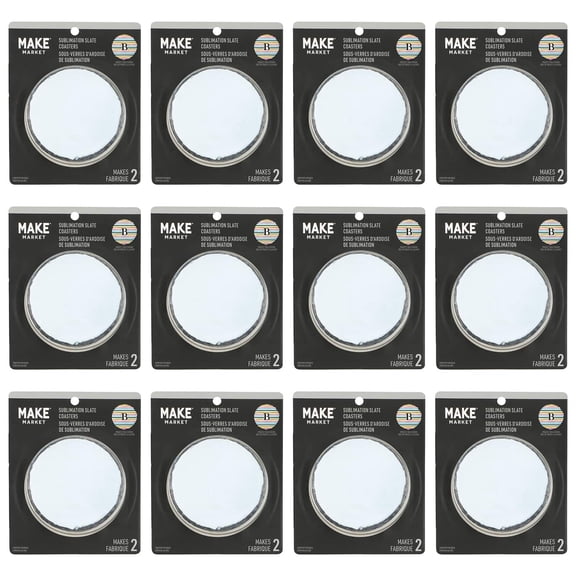 Round Slate Sublimation Coasters by Make Market â€“ White Blanks with Rough Gray Edges - 3.74" Diameter - Single-Side Printable - 12 Pack