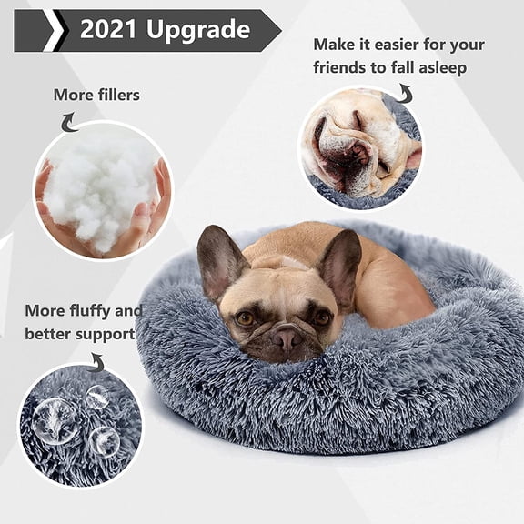 Round Small Calming Dog Bed - Anti-Anxiety Fluffy Luxury, Waterproof Mute Base Warming Soft Anti-Slip Machine Washable