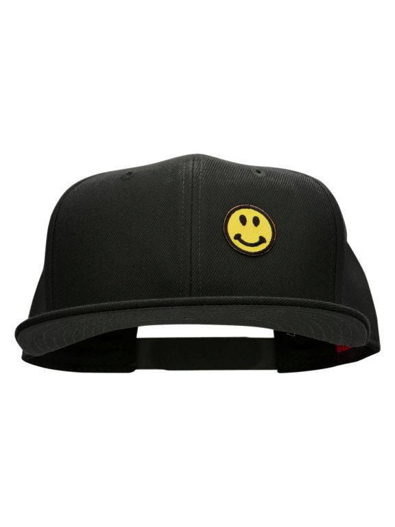 Round Smiley Face Patched Wool Blend Pro Style Snapback - Black OSFM