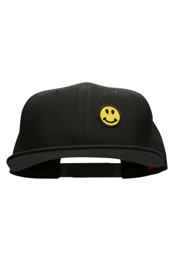 Round Smiley Face Patched Wool Blend Pro Style Snapback - Black OSFM