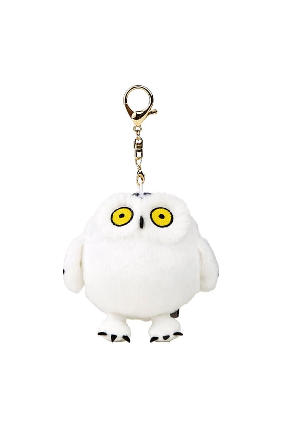 Round Snowy Owl Bag Charm, Plush Stuffed Animal Keychain, KEAIART Original Design