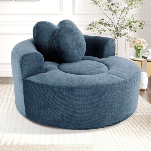 Round Sofa Bed, Cloud Couch with Memory Foam and 3 Pillows, No Assembly Needed, Modular Sectional for Living Room Apartment, Blue