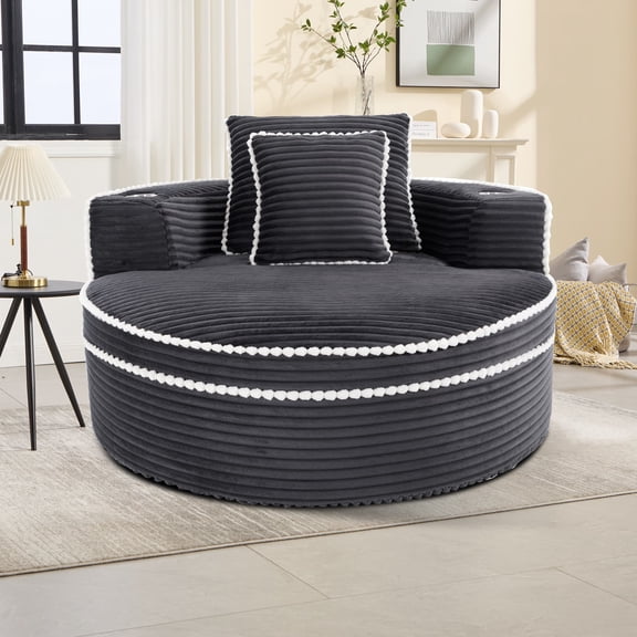 Round Sofa Bed, Memory Foam Cloud Couch, Convertible with Cup Holder, Small Space, Dark Gray