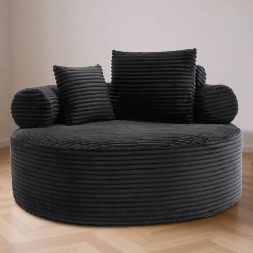 Round Sofa Bed with Memory Foam, Cloud Couch Sleeper Sofa, Multi-Functional Velvet Sectional Couch with 3 Pillows, No Assembly Floor Sofa for Living Room, Black