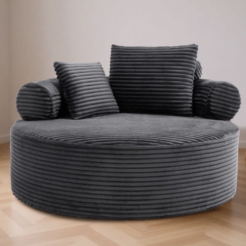 Round Sofa Bed with Memory Foam, Cloud Couch Sleeper Sofa, Multi-Functional Velvet Sectional Couch with 3 Pillows, No Assembly Floor Sofa for Living Room, Dark Grey