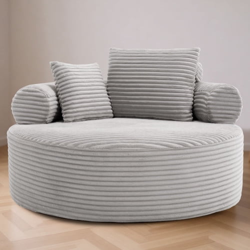 Round Sofa Bed with Memory Foam, Cloud Couch Sleeper Sofa, Multi-Functional Velvet Sectional Couch with 3 Pillows, No Assembly Floor Sofa for Living Room, Light Grey
