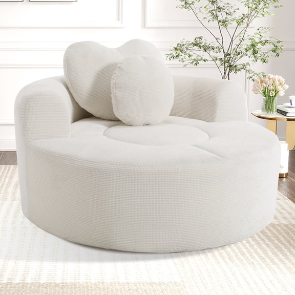 Round Sofa Bed with Memory Foam Sectional Couches for Living Room, Cloud Couch with three pillows, Beige