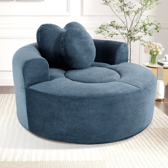 Round Sofa Bed with Memory Foam Sectional Couches for Living Room, Cloud Couch with three pillows, Beige