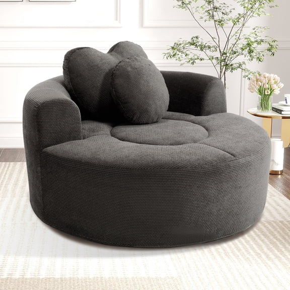 Round Sofa Bed with Memory Foam Sectional Couches for Living Room, Cloud Couch with three pillows, Black+gray