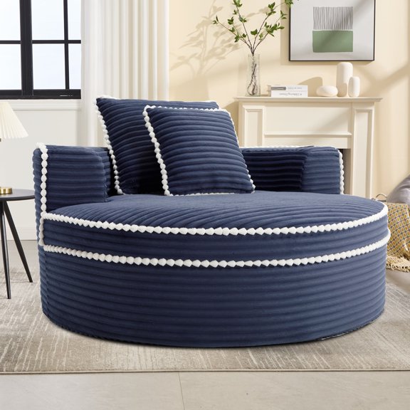 Round Sofa Bed with Memory Foam Sectional Couches for Living Room, Cloud Couch with three pillows, Blue