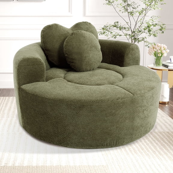 Round Sofa Bed with Memory Foam Sectional Couches for Living Room, Cloud Couch with three pillows, Brown