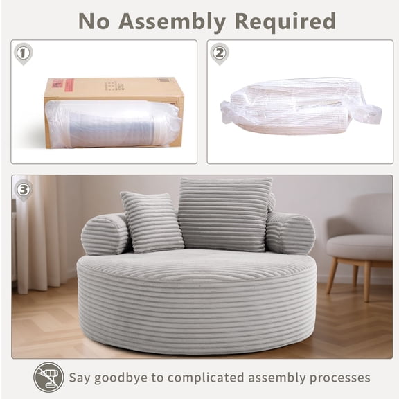 Round Sofa Bed with Memory Foam Sectional Couches for Living Room, Cloud Couch with three pillows, Grey