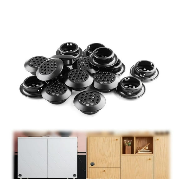 Round Soffit Vent,QZS Stainless Steel Round Soffit Vent Mesh Hole Louver,30Pcs Circular Mesh Hole Air Vents for Kitchen, Bathroom,Wardrobe,Shoe Cabinet(25mm/1In,Black)