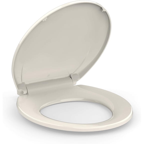 Round Soft Close Toilet Seat, 17-Inch Quiet Slow Close Round Toilet Lid, Easy Installation & Comfortable Ergonomic Design, Durable Plastic, Almond