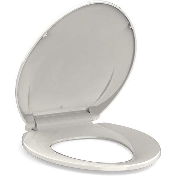 Round Soft Close Toilet Seat 19-Inch, Elongated Toilet Lid Slow Close, Easy Installation, Ergonomic Design, Durable Plastic, Biscuit