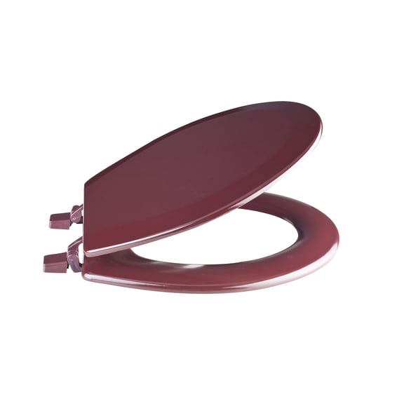 Round Soft Close Toilet Seat, Adjustable Hinges Wood Toilet Seats with Non Slip Grip Tight Bumpers, Standard Heavy Duty Wooden Bathroom Toilet Seat and Lid Set, Burgundy