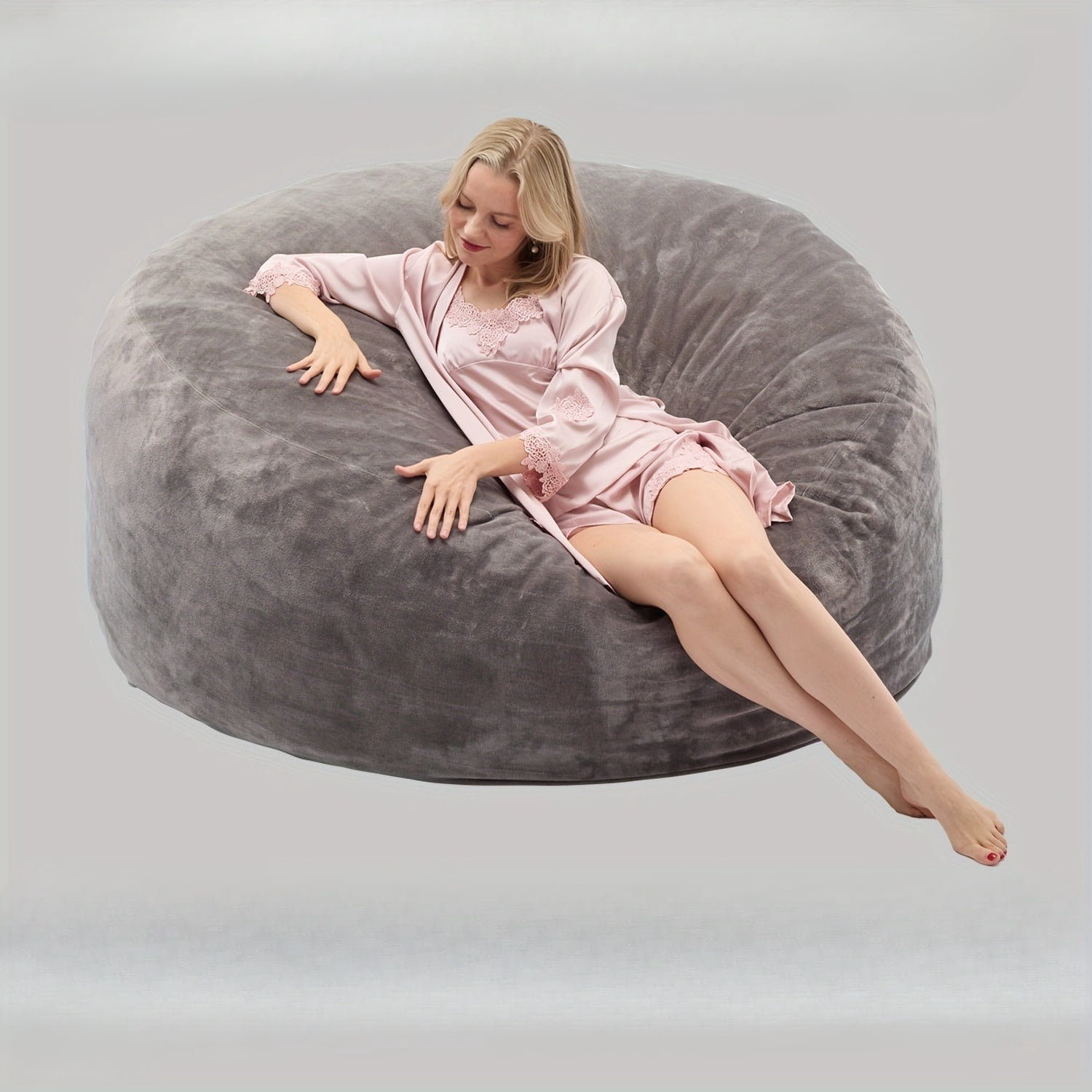 Round, Soft, and Fluffy Bean Bag Chair (Adult Size) — Available in 3-Foot and 4-Foot Sizes. Features Memory Foam Filling and A Removable, Washable Cover. Perfect for The Living Room, Bedroom