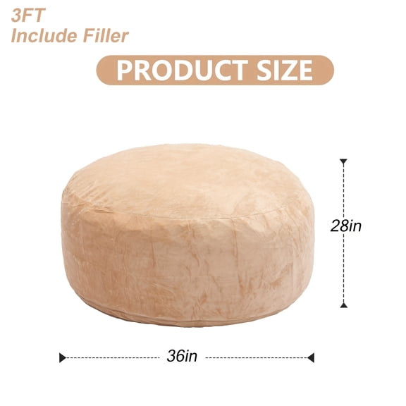 Round Soft And Fluffy Bean Bag Chairs Available in 3Ft And 4Ft Sizes for Adults, Featuring Memory Foam Filling And a Removable, Washable Cover. Perfect for The Living Room, Bedroom, Or Gaming Area.