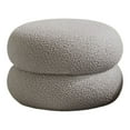thumbnail image 1 of Round Soft Foot Stool, Grey Plush Ottoman Stool with Sturdy Wooden Frame, Compact Decor Stool for Living Room, Bedroom, Vanity, 13.8-inch Small Bench, Non-Skid Seat, 1 of 9