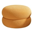 thumbnail image 1 of Round Soft Foot Stool, Orange Plush Ottoman Stool with Sturdy Wooden Frame, Compact Decor Stool for Living Room, Bedroom, Vanity, 13.8-inch Small Bench, Non-Skid Seat, 1 of 9