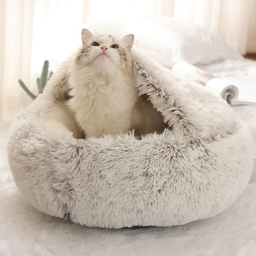 Round Soft Plush Fluffy Dog Bed - 15.75 Inch Small Dog Cave Bed Cat Bed, Pet Bed, Pet Sleeping Bed for Small Dogs & Cats, Washable Pet House Cave Bed for Indoor Kitty & Puppy