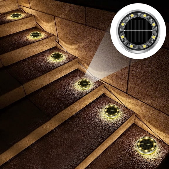 Round Solar Buried Ground Lights Waterproof Smart LED In-Ground Path Lights Energy Saving Outdoor Solar Deck Step Lighting for Garden Lawn Walkway Patio Stairs