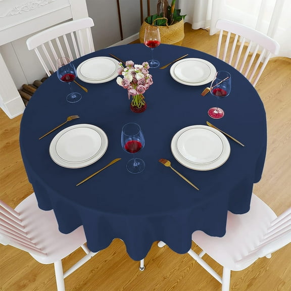 Round Solid Tablecloth, Wrinkle Resistant Polyester Fabric for Restaurants and Home, Washable Table Cover for Holiday Gatherings and Daily Use(Navy,70")