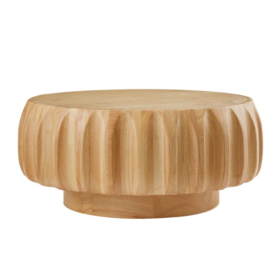 Round Solid Wood Carved Coffee Table with Elegant Sculptural Design