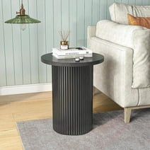 Round Solid Wood End Table Black Pedestal Side Table Living Room Furniture Accent End Table with Solid Wood Base