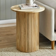 Round Solid Wood End Table Oak Pedestal Side Table Living Room Furniture Accent End Table with Solid Wood Base