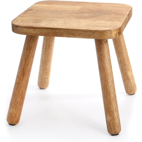 Round Solid Wooden Step Stool, Non-Slip One Step Stool for Adults, Holds up to 300 Lbs, Portable & Sturdy, Footstool for Bedroom, Bathroom, Kitchen, Easy to Assemble