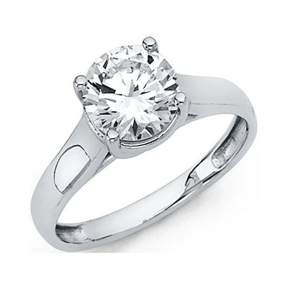 Round Solitaire CZ Engagement Ring 14k White Gold Anniversary Single Stone CZ Band Bridal Ring Size 6