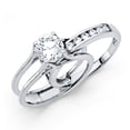 thumbnail image 1 of Round Solitaire CZ Engagement Ring & Wedding Band 14k White Gold Set Bridal Rings Set Side Stone Size 6, 1 of 1