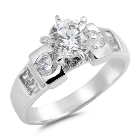 Round Solitaire Clear CZ Wedding Ring .925 Sterling Silver Band White Jewelry Female Size 6