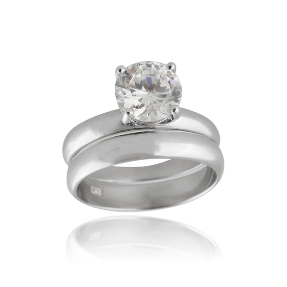 Round Solitaire Engagement Wedding Ring Set - 925 Sterling Silver, Cubic Zirconia (9)