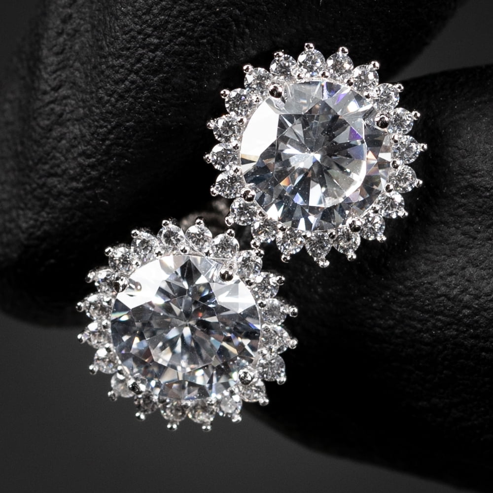 Round Solitaire Halo White Gold 925 Sterling Silver 1.75Ct VVS Moissanite Circle Stud Earrings