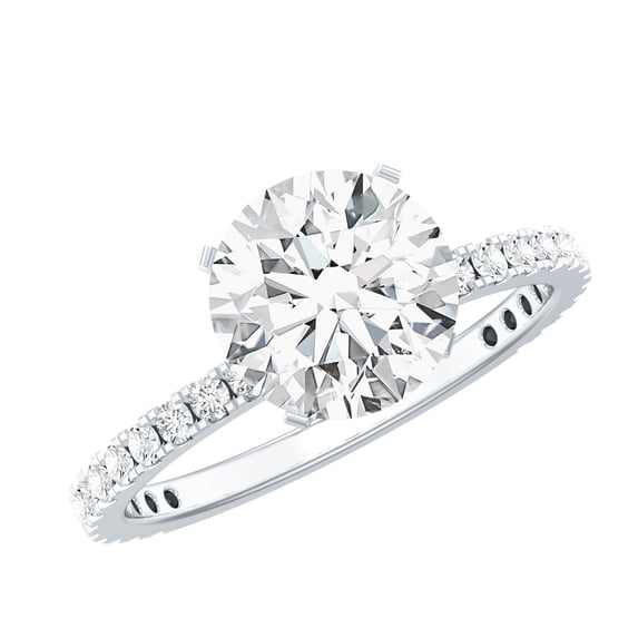 Rosec Jewels Moissanite Solitaire Engagement Ring 2 Carat - 8 mm Round Moissanite Ring for Women - D-VS1 Quality Certified, 14K White Gold, US 10.50